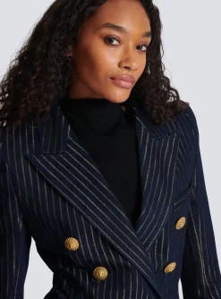 Women Balmain Denim Jacket With Lurex Stripes