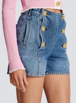 Women Balmain Denim Shorts With Buttons