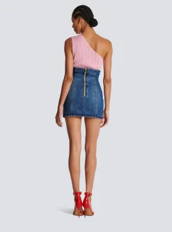 Women Balmain Denim Tulip Skirt With Buttons
