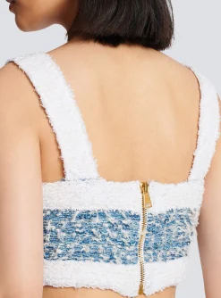 Women Balmain Denim Tweed Strappy Top