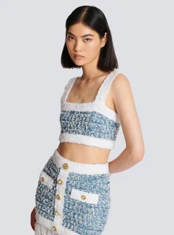 Women Balmain Denim Tweed Strappy Top