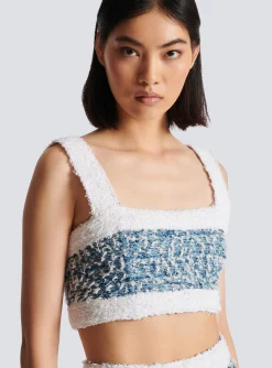 Women Balmain Denim Tweed Strappy Top