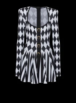 Women Balmain Diamond Jacquard Flared Knit Dress