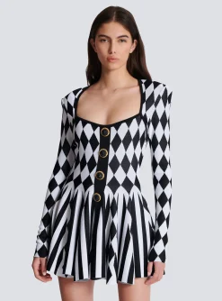 Women Balmain Diamond Jacquard Flared Knit Dress