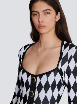 Women Balmain Diamond Jacquard Flared Knit Dress