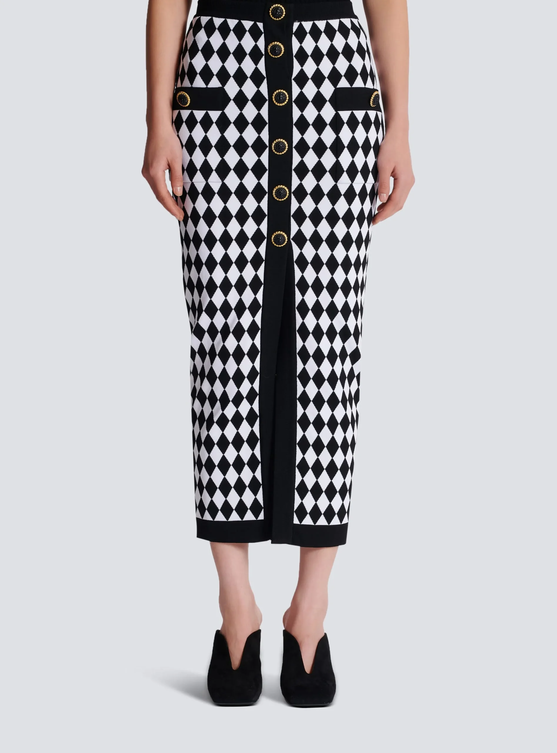 Women Balmain Diamond Jacquard Midi Skirt