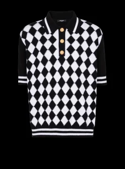 Balmain Diamond Polo Shirt In Two-tone Cotton