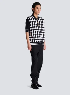 Balmain Diamond Polo Shirt In Two-tone Cotton