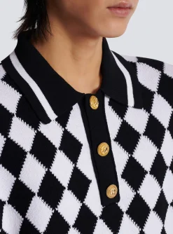Balmain Diamond Polo Shirt In Two-tone Cotton