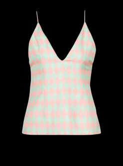 Women Balmain Diamond Print Silk Top