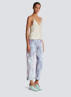 Women Balmain Diamond Print Silk Top