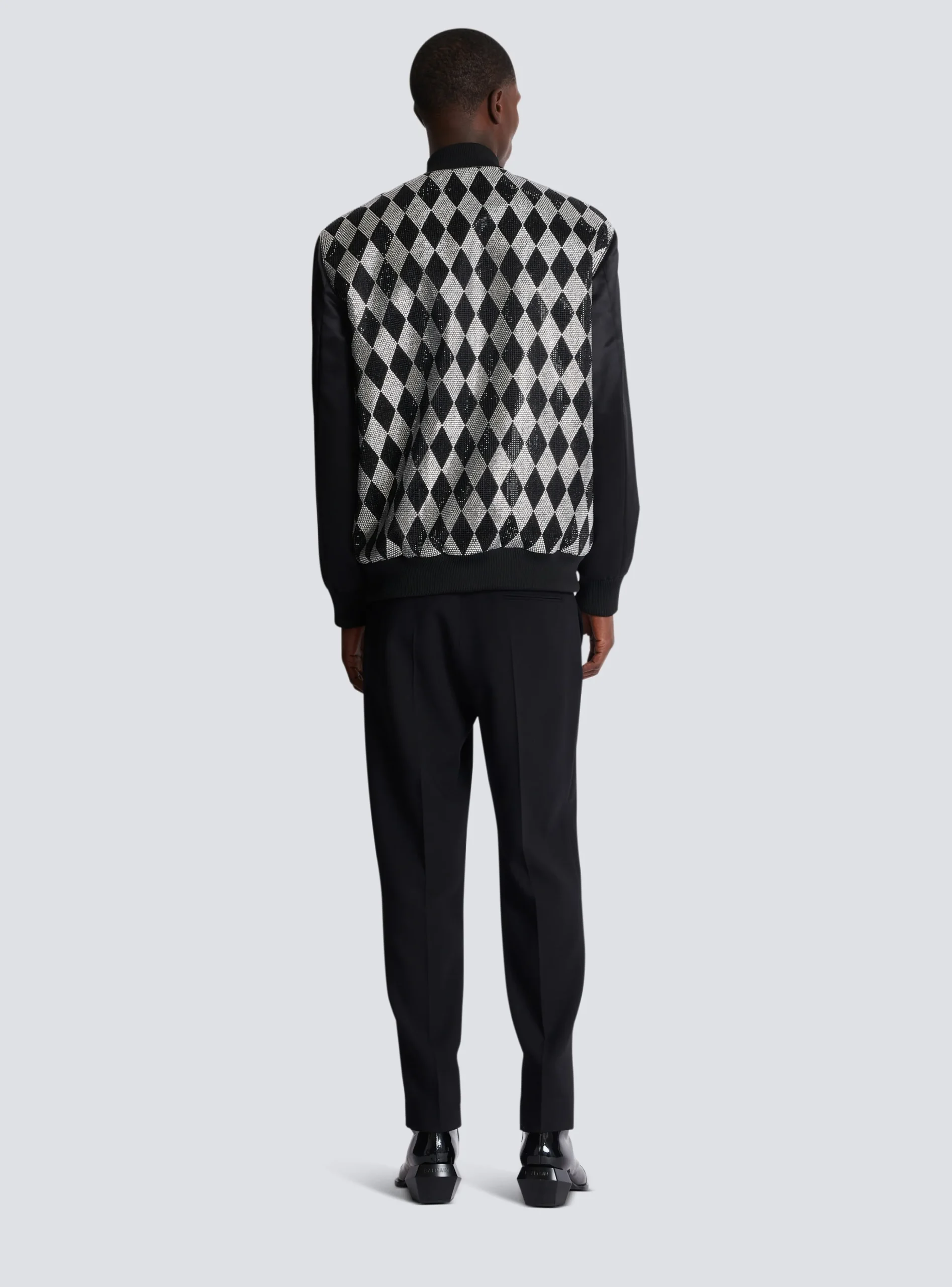 Balmain Diamond Satin Bomber Jacket With Rhinestones