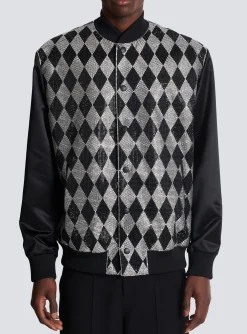 Balmain Diamond Satin Bomber Jacket With Rhinestones