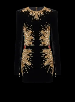 Women Balmain Dress With Pearl And Sequin Embroidery