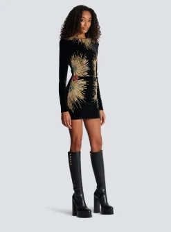 Women Balmain Dress With Pearl And Sequin Embroidery