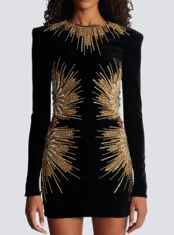Women Balmain Dress With Pearl And Sequin Embroidery