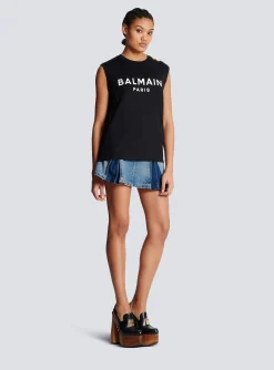 Women Balmain Eco-designed Cotton T-shirt With Logo Print