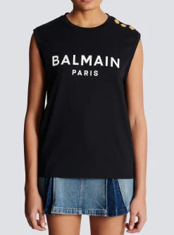 Women Balmain Eco-designed Cotton T-shirt With Logo Print