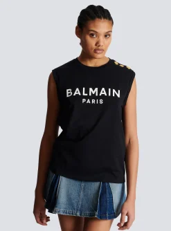 Women Balmain Eco-designed Cotton T-shirt With Logo Print