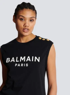 Women Balmain Eco-designed Cotton T-shirt With Logo Print