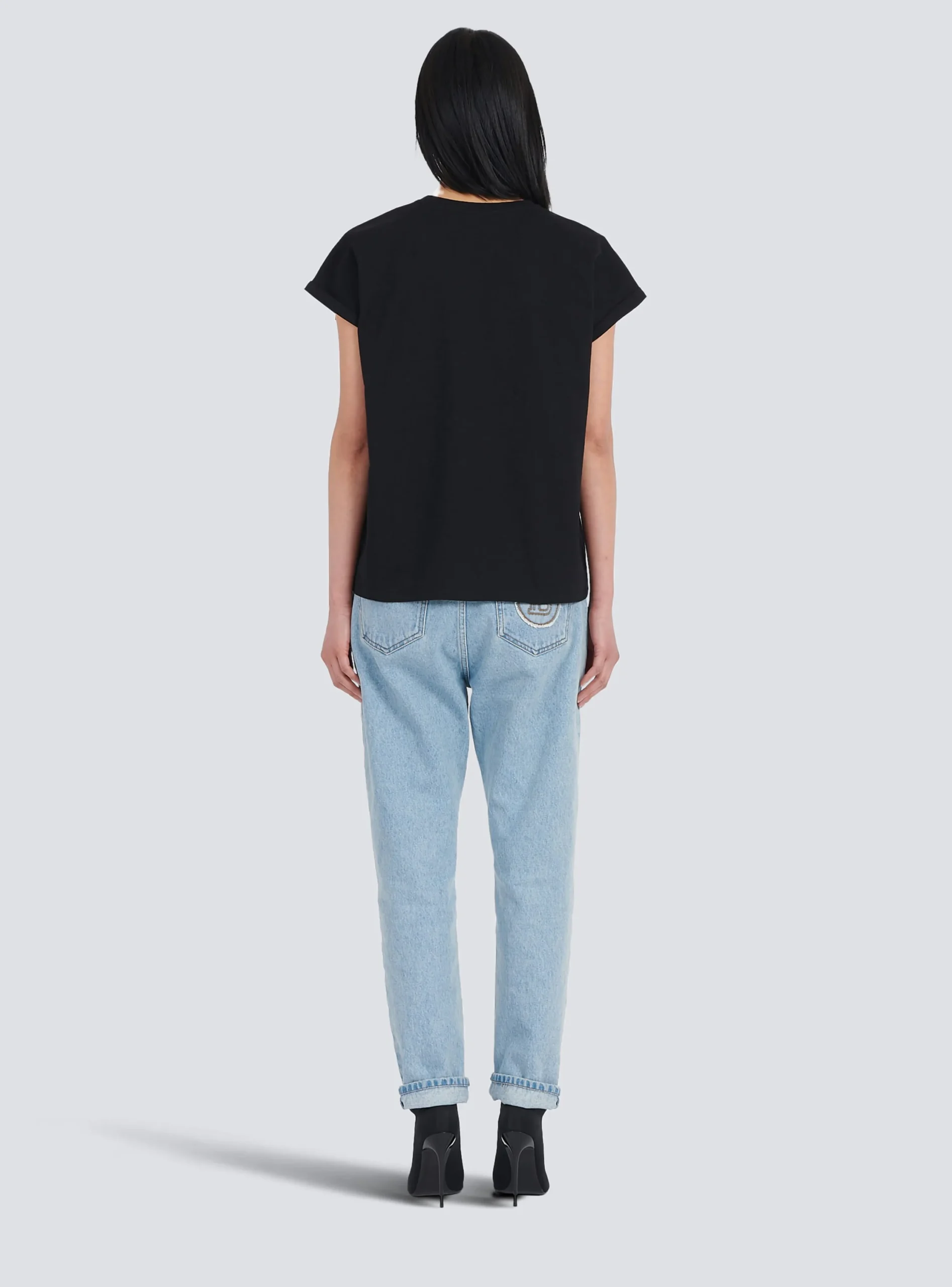 Women Balmain Eco-designed Cotton T-shirt With Logo Print