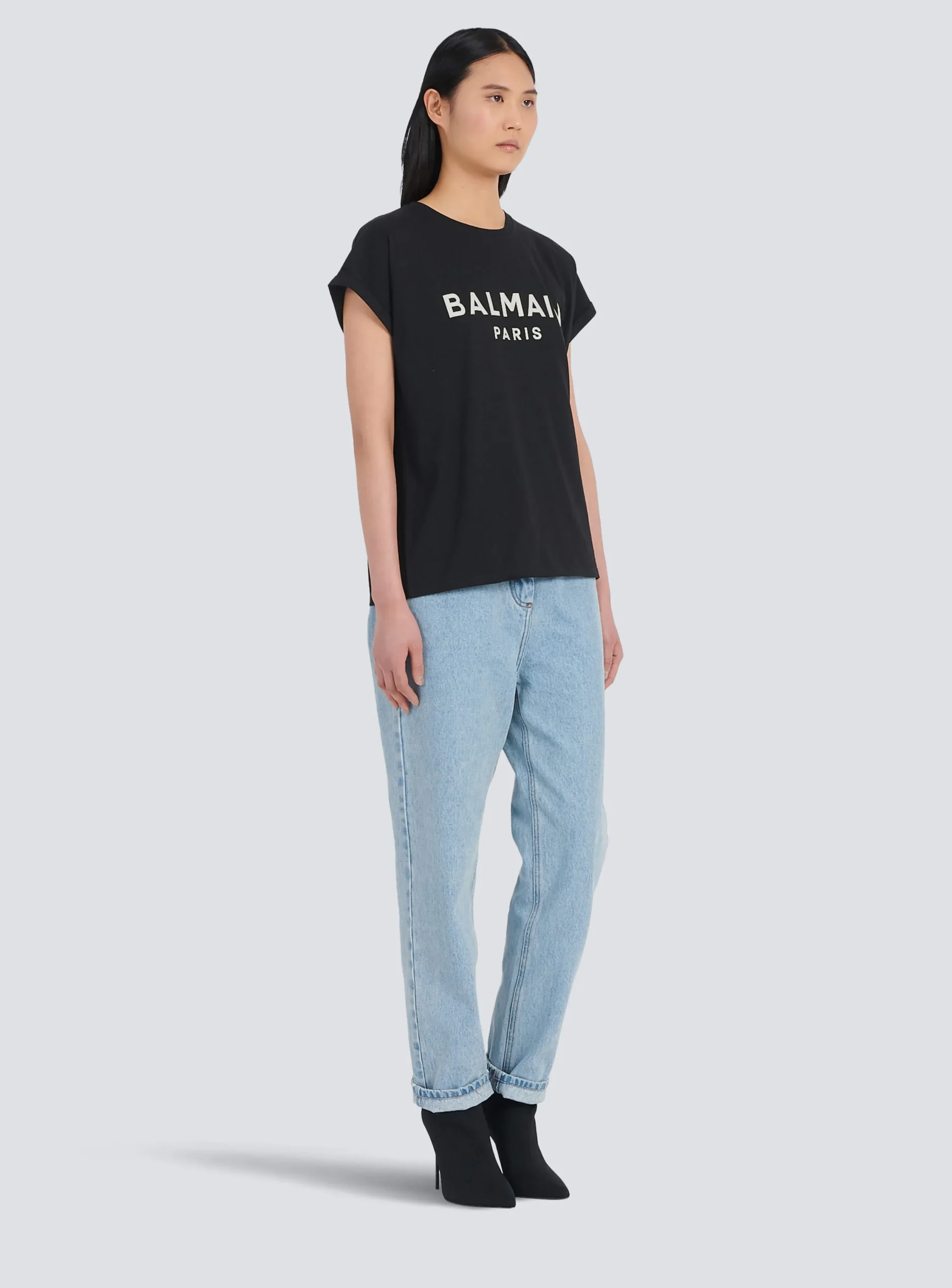 Women Balmain Eco-designed Cotton T-shirt With Logo Print