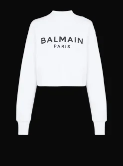 Women Balmain Eco-responsible Cotton Cropped Sweatshirt With Logo Print