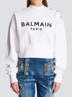 Women Balmain Eco-responsible Cotton Cropped Sweatshirt With Logo Print