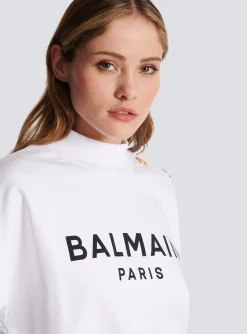 Women Balmain Eco-responsible Cotton Cropped Sweatshirt With Logo Print