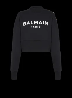 Women Balmain Eco-responsible Cotton Cropped Sweatshirt With Logo Print