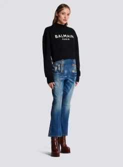 Women Balmain Eco-responsible Cotton Cropped Sweatshirt With Logo Print