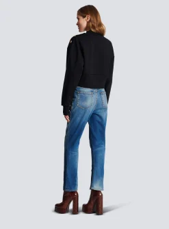 Women Balmain Eco-responsible Cotton Cropped Sweatshirt With Logo Print