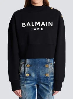Women Balmain Eco-responsible Cotton Cropped Sweatshirt With Logo Print