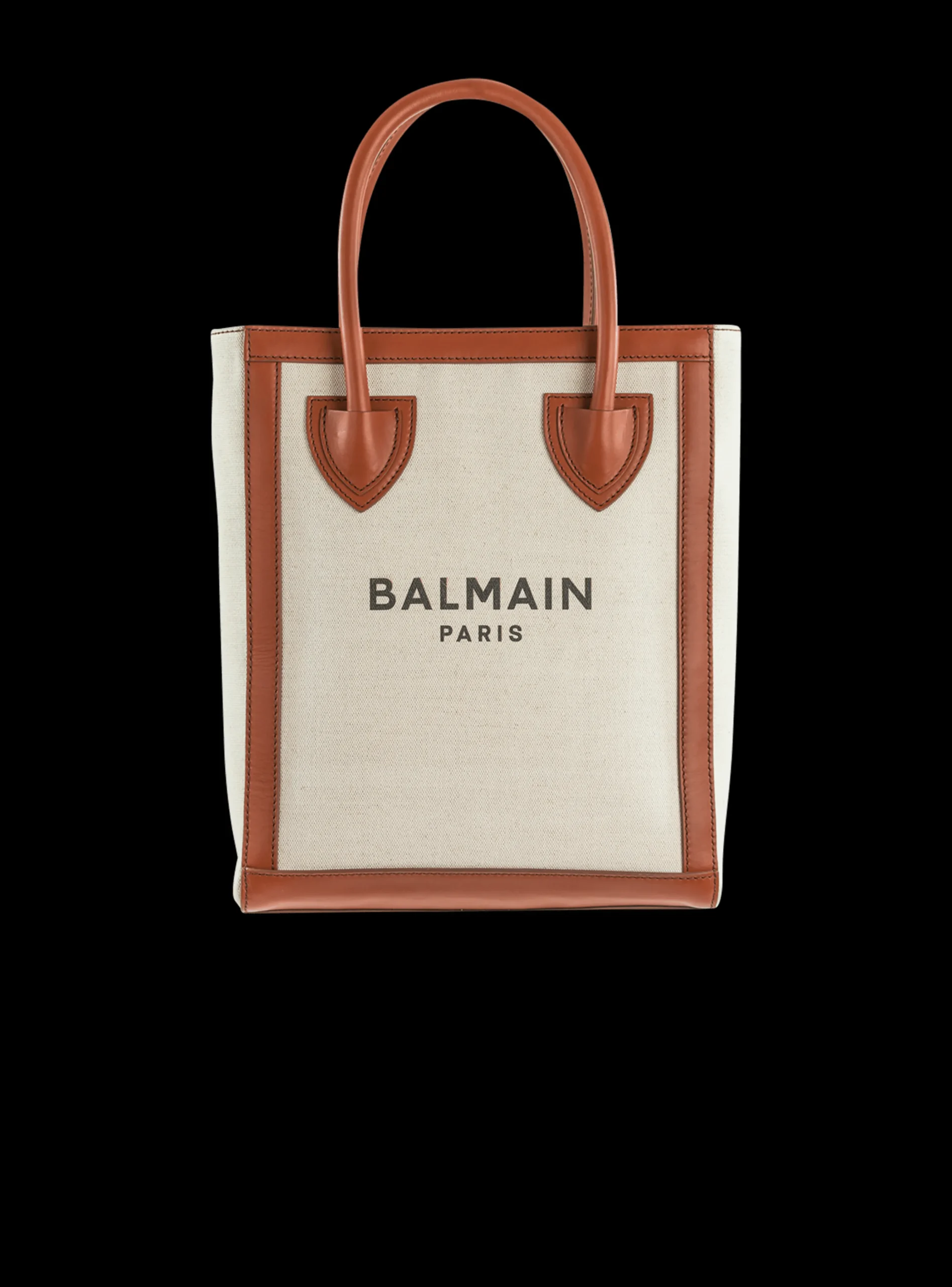 Women Balmain Ecru Canvas B-Army 26 Bag With Brown Leather Panels