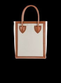 Women Balmain Ecru Canvas B-Army 26 Bag With Brown Leather Panels