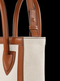 Women Balmain Ecru Canvas B-Army 26 Bag With Brown Leather Panels