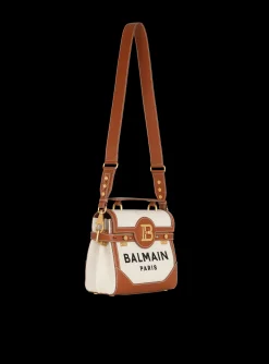 Women Balmain Ecru Canvas B-Buzz 23 Bag With Leather Panels