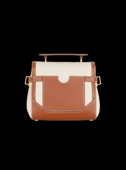 Women Balmain Ecru Canvas B-Buzz 23 Bag With Leather Panels