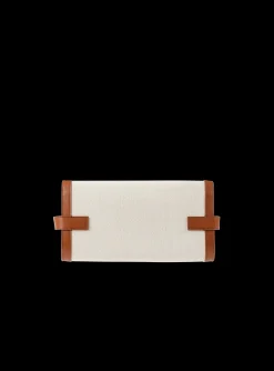 Women Balmain Ecru Canvas B-Buzz 23 Clutch With Brown Leather Panels