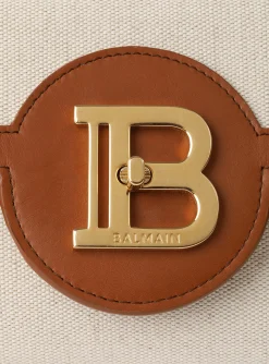 Women Balmain Ecru Canvas B-Buzz 23 Clutch With Brown Leather Panels