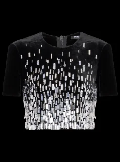 Women Balmain Embellished Crop Top
