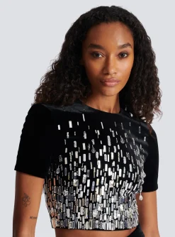 Women Balmain Embellished Crop Top