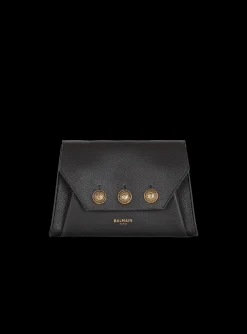 Women Balmain Embl&egrave;me Flap Grained Calfskin Bag