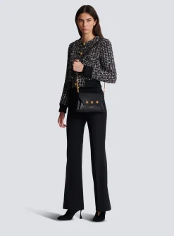Women Balmain Embl&egrave;me Flap Grained Calfskin Bag