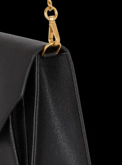 Women Balmain Embl&egrave;me Flap Grained Calfskin Bag