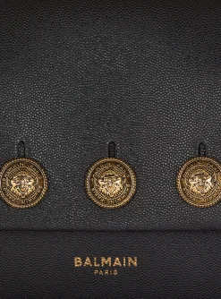 Women Balmain Embl&egrave;me Flap Grained Calfskin Bag