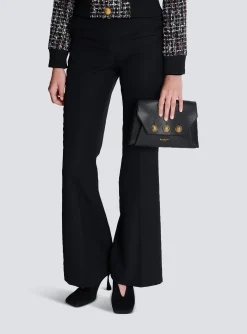 Women Balmain Embl&egrave;me Flap Grained Calfskin Bag