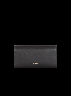Women Balmain Embl&egrave;me Grained Calfskin Clutch