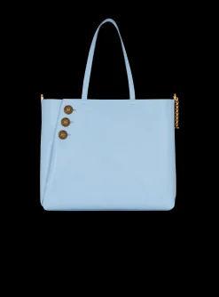 Women Balmain Emblème Grained Calfskin Tote Bag