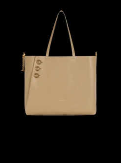 Women Balmain Embl&egrave;me Grained Calfskin Tote Bag